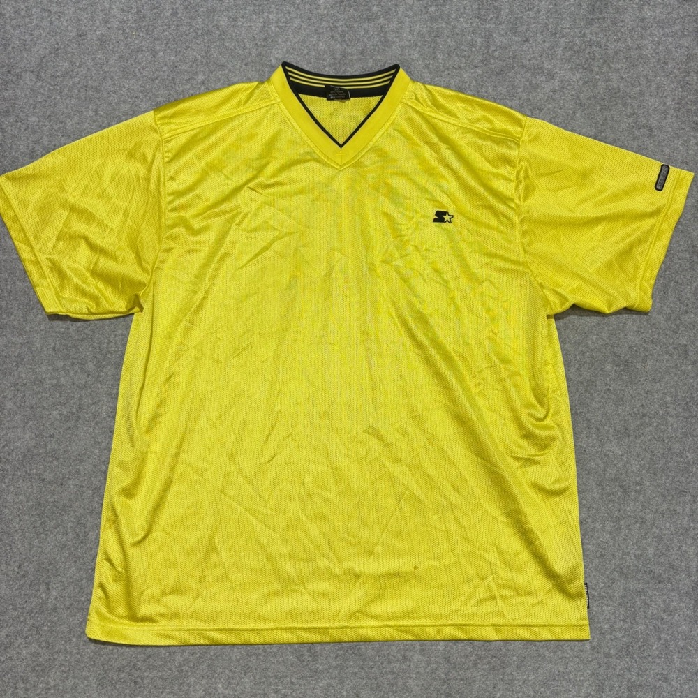 Starter Mens XL Mesh V-Neck Jersey Top Yellow Short Sleeve Athletic Shirt